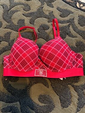 Victoria's Secret Red Plaid Push-Up Bra with Signature Band